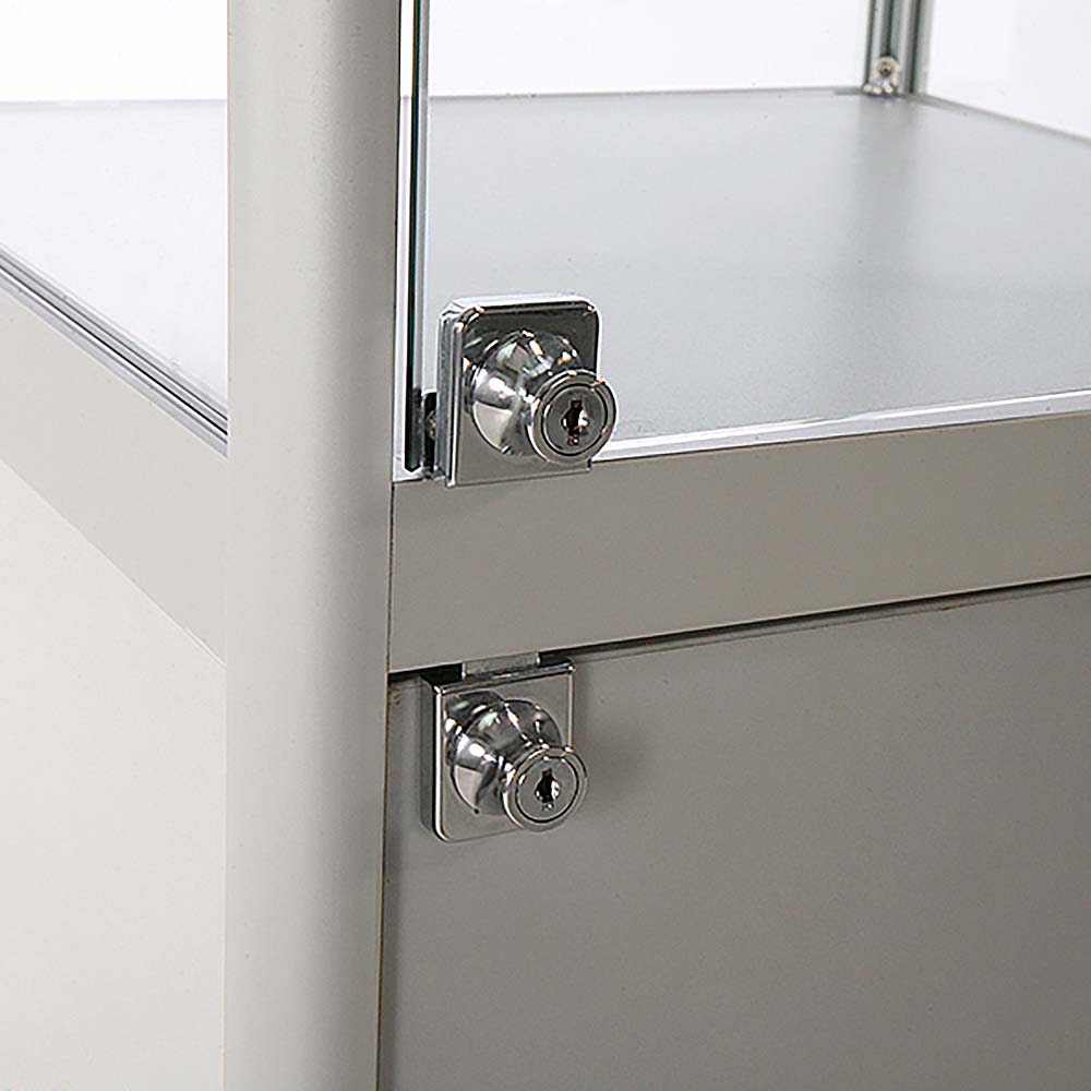 Vitrine - Showcase Tower Solo Glasvitrine mit Unterschrank, LED-Licht und Schloss - Silber