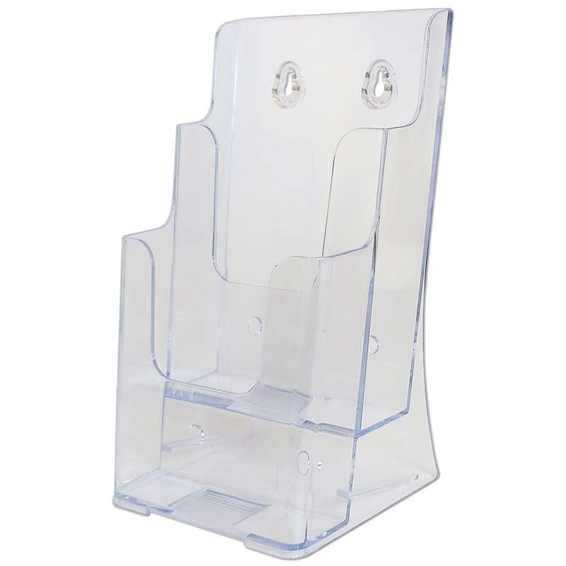 Prospekthalter, Tisch- und Wandmontage, Klares Acryl, 2 Taschen