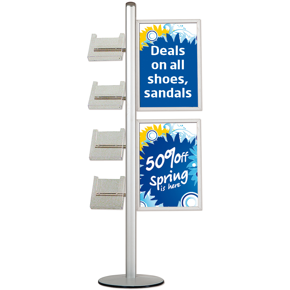Infoständer, Multistand, Einseitig, 4 A4-Regale, 2 Slide-In Rahmen
